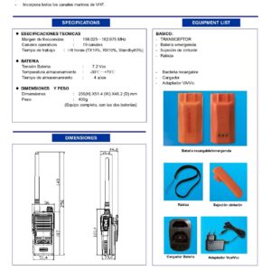 VHF PORTATIL SOLAS NTW-1000 CON BATERIA REPUESTO - Imagen 3